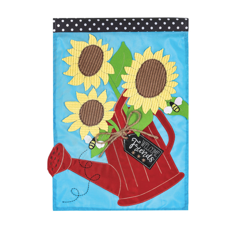 Evergreen Applique garden flag,Sunflower Watering Can, 18'' x 12.5'' inches